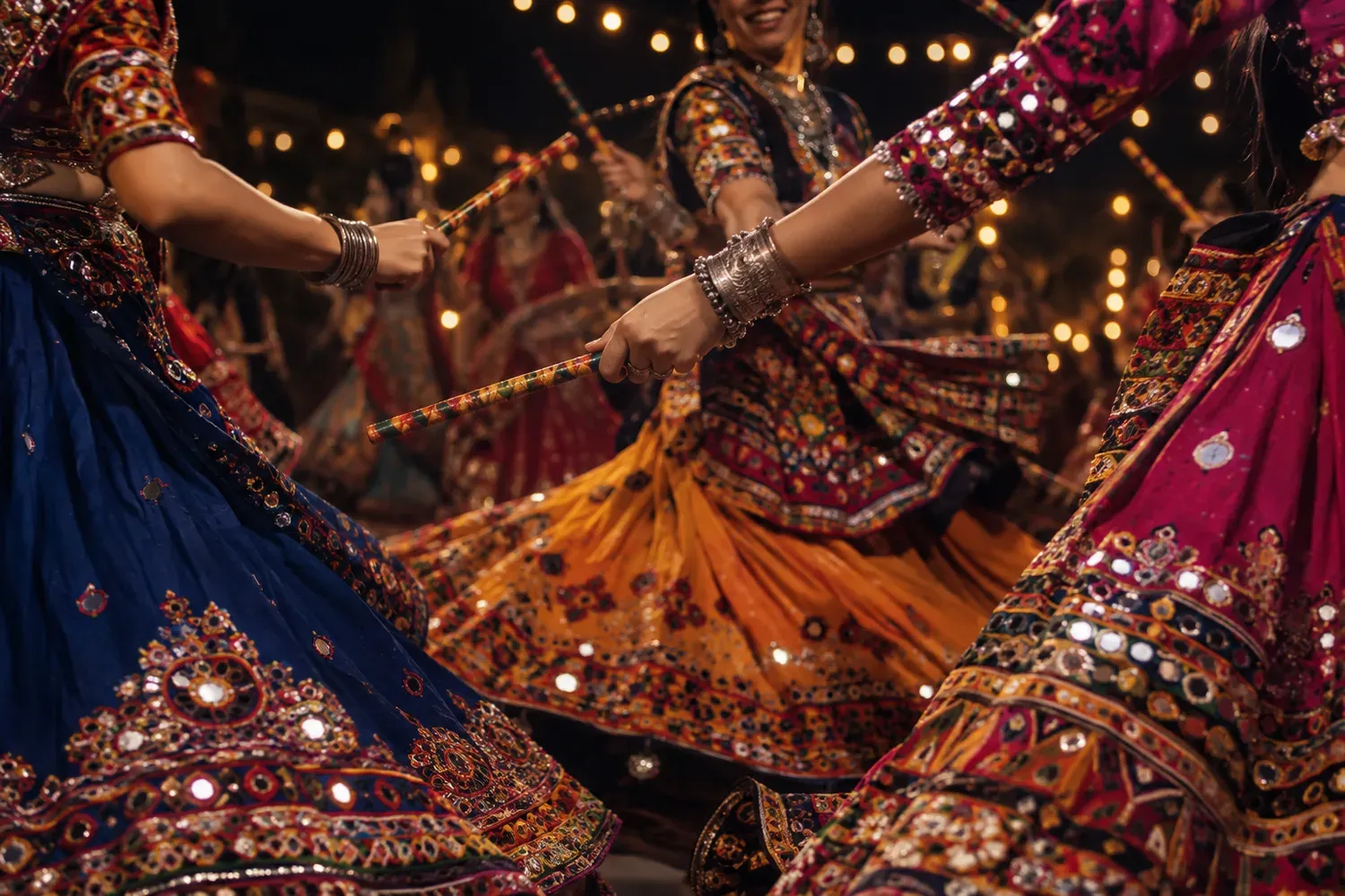 AI-generated interpretation of embroidered traditional Garba attire and mirror work